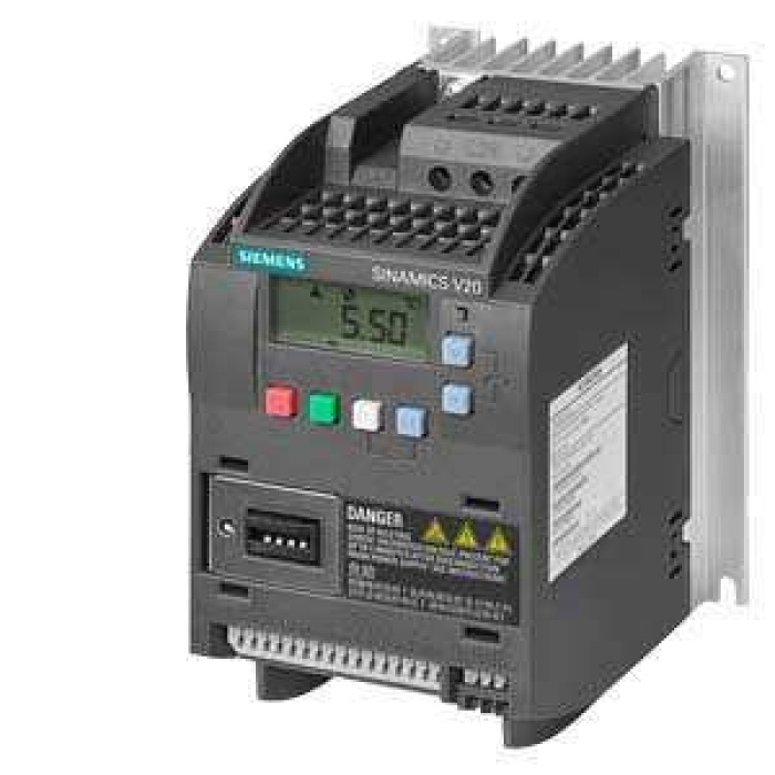 6SL3210-5BE17-5UV0 SINAMICS V20 380-480 V 3AC -15%/+10% 47-6 Rated power 0.75 kW with 150% overload for 60 sec. unfiltered I/O interface: 4 DI, 2