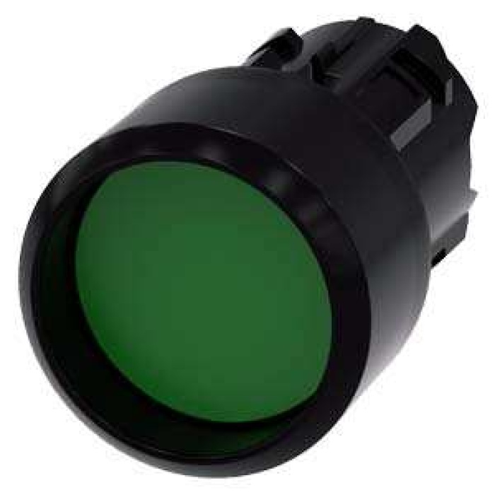 3SU1000-0CB40-0AA0 Pushbutton, 22 mm, round, plastic, green, Front ring, raised momentary contact type