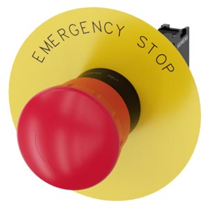 3SU1100-1HB20-1CG0 Sirius ACT Plastik Çevir-Kur 1NC “EMERGENCY STOP” plakalı Komple Acil Stop Mantar Butonlar 40mm