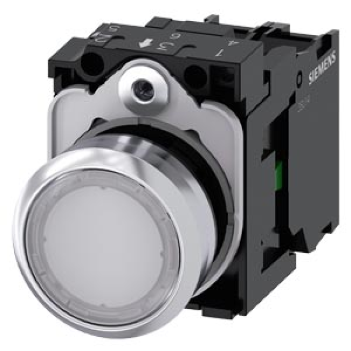 3SU1152-0AB60-1BA0 Sirius ACT Metal Komple Işıklı Yay Dönüşlü Butonlar Beyaz 24 AC/DC 1NO