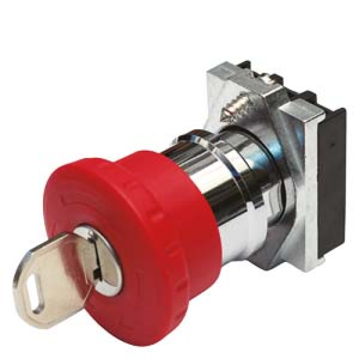 3SB6060-1HB20-0YA0 Actuator, E-stop pushbutton 22 mm metal shiny round emergen.-stop mushr. pb 40 mm non-illuminated latch.w. rot.-to-unlatch mech