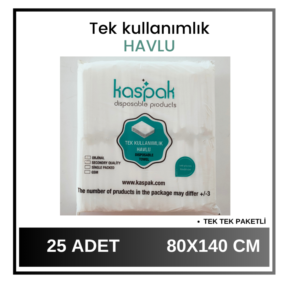 TEK KULLANIMLIK HAVLU- 80*140 VÜCUT HAVLUSU - 25 ADET- TEK TEK PAKETLİ