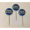 Mavi Gümüş Renk Happy Birthday Kürdan Süs 20 Adet