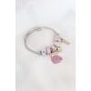 Pembe Kedi Figür Yıldız Detay Gümüş Renk Charm Çelik Kadın Bileklik - BJ-BB4482