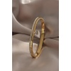316L Çelik Gold Renk Çivi Model Zirkon Taşlı Kadın Kelepçe - BJ-BB4858