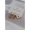 316L Çelik Gold Renk Kalp Model Zirkon Taş Detay Kadın Küpe Kombini - BJ-BKP7097