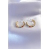Gold Renk Yarım Halka Model Renkli Kristal Taşlı Kadın Küpe - BJ-BKP7268