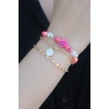 Gold Renk 2li Pembe Boncuk Model Smile Figür Kadın Bileklik - BJ-BB5280