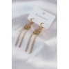 316L Çelik Gold Renk Yonca Figür 3lü Sallantı Zincir Model Kadın Küpe - BJ-BKP7480