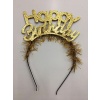Happy Birthday İtalik Yazılı Altın Renk Metal Doğum Günü Tacı