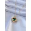 316L Çelik Gold Renk Yeşil Kristal Kalp Model Zirkon Taşlı Kadın Kolye - BJ-BKO7565