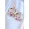 316L Çelik Gold Renk Pembe Çiçek Halka Model Kadın Küpe - BJ-BKP7704