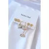 316L Çelik Gold Renk Zirkon Taşlı Kalp Sallantı Model Kadın Küpe Seti - BJ-BKP7707