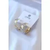 Gold Renk Zirkon Taşlı Halka Model Pirinç Kadın Küpe - BJ-BKP7724