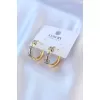 Gold Renk Zirkon Taşlı Halka Model Pirinç Kadın Küpe - BJ-BKP7725