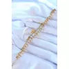 316L Çelik Gold Renk 2li Zincir Model Kilit Kalp Model Zirkon Taş Detay Kadın Bileklik - BJ-BB5432