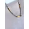 316L Çelik Gümüş Renk İç İçe Geçme Arnavut Zincir Gold Renk İşleme Detay Erkek Kolye - BJ-ERK1333