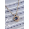 316L Çelik Gold Renk Zirkon Taşlı Kristal Mor Kalp Model Kadın Kolye - BJ-BKO7600