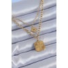 316L Çelik Gold Renk 2li Zincir Yonca Model Kadın Kolye - BJ-BKO7602