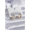 Gümüş Renk Gold Detay Halka Model Pirinç Kadın Küpe - BJ-BKP7869