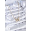 316L Çelik Gold Renk M Harf Model Zirkon Taşlı Kadın Kolye - BJ-BKO7705