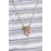 316L Çelik Gold Zincir Pembe Kristal Kalp Model Zirkon Taşlı Kurdele Model Kadın Kolye - BJ-BKO7745