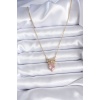 316L Çelik Gold Zincir Pembe Kristal Kalp Model Zirkon Taşlı Kurdele Model Kadın Kolye - BJ-BKO7745