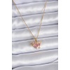 316L Çelik Gold Renk Zincir Pembe Kristal Kalpli Zirkon Taş Detay Kadın Kolye - BJ-BKO7757