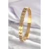 316L Çelik Gold Renk Arpa Model İşleme Kadın Kelepçe - BJ-BB5552