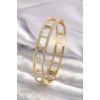 316L Çelik Gold Renk Roma Rakam Model Zirkon Taş Detay Kadın Kelepçe - BJ-BB5553