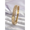316L Çelik Gold Renk Arpa Model Zirkon Taş Detay Kadın Kelepçe - BJ-BB5560