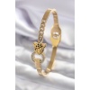 316L Çelik Gold Renk Kedi Model Zirkon Taş Detay Kadın Kelepçe - BJ-BB5574
