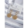 316L Çelik Gold Renk Zirkon Taşlı Yonca Model Kadın Küpe - BJ-BKP7988