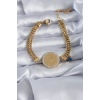 316L Çelik Gold Renk Çeyrek Model Hasır Zincir Zirkon Taş Detay Kadın Bileklik - BJ-BB5586