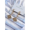 316L Çelik Gold Renk Zirkon Taşlı Çiçek Model Kadın Küpe - BJ-BKP8013