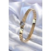 316L Çelik Gold Renk Zirkon Taşlı Kalp Model İşleme Detay Kadın Kelepçe - BJ-BB5593