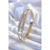 316L Çelik Gold Renk Kaburga Model Zirkon Taşlı Kadın Kelepçe - BJ-BB5596