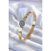 316L Çelik Gold Renk Nazar Boncuk Model Zirkon Taş Detay Kadın Kelepçe - BJ-BB5602