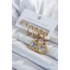 316L Çelik Gold Renk Kare Zirkon Taş Model Kadın Küpe Seti - BJ-BKP8038