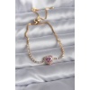Gold Renk Pembe Zirkon Taşlı Charm Kadın Asansörlü Bileklik - BJ-BB5625