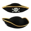 Altın Şeritli Siyah Renk Yayvan Korsan Şapkası Yetişkin 32x24 cm