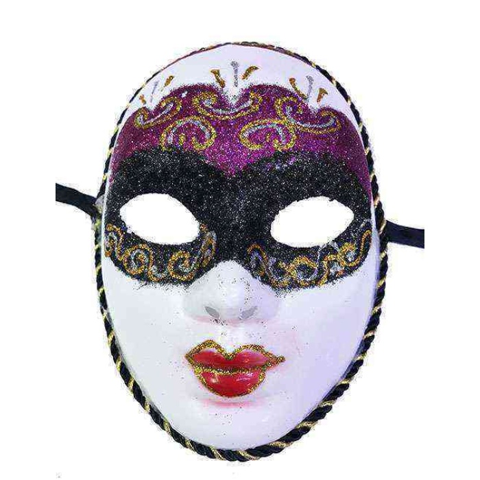 Fuşya Renk Masquerade Simli Yılbaşı Parti Maskesi Tam Yüz Yetişkin