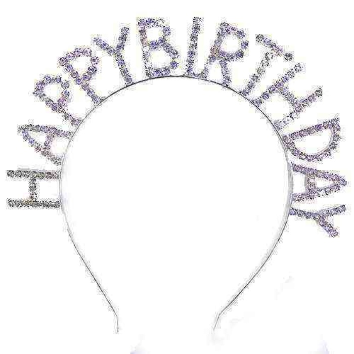 Kristal Taşlı Gümüş Renk Happy Birthday Doğum Günü Tacı