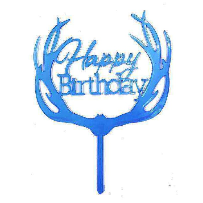 Happy Birthday Yazılı Pasta Süslemesi Kek Çubuğu Mavi Renk 13 cm