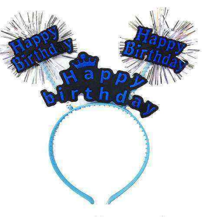 Happy Birthday Yazılı Püsküllü Neon Mavi Renk Doğum Günü Tacı 22x19 cm