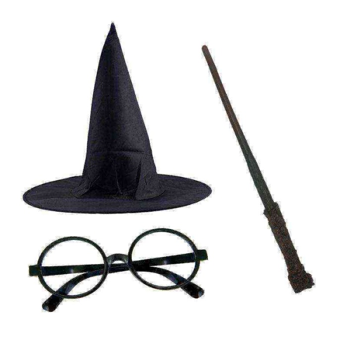 Harry Potter Siyah Şapkası Harry Potter Gözlüğü Harry Potter Asası 3 lü Set