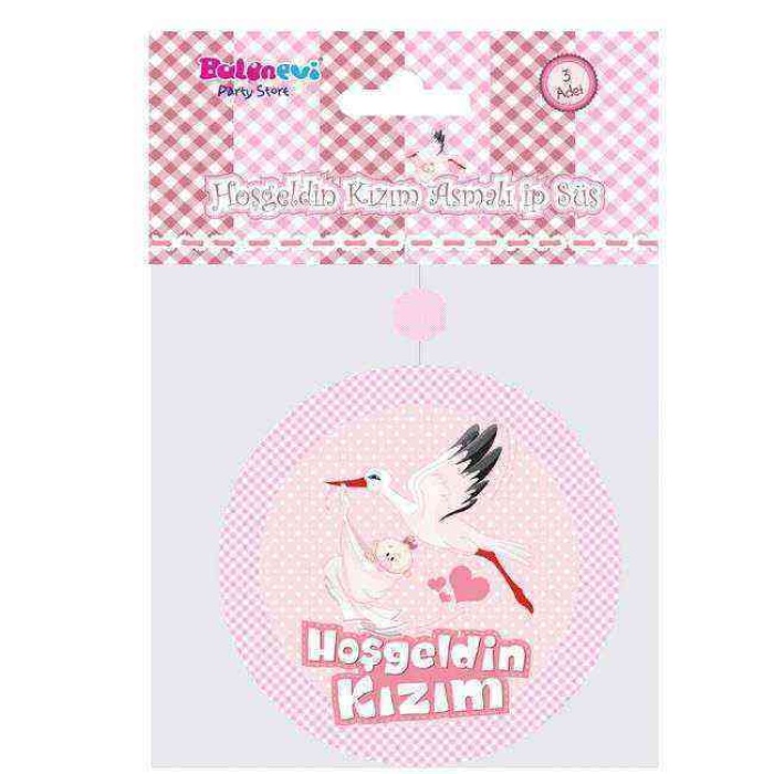 Hoşgeldin Kızım Yazılı Baby Shower Partisi Asmalı İp Süs 3 Adet