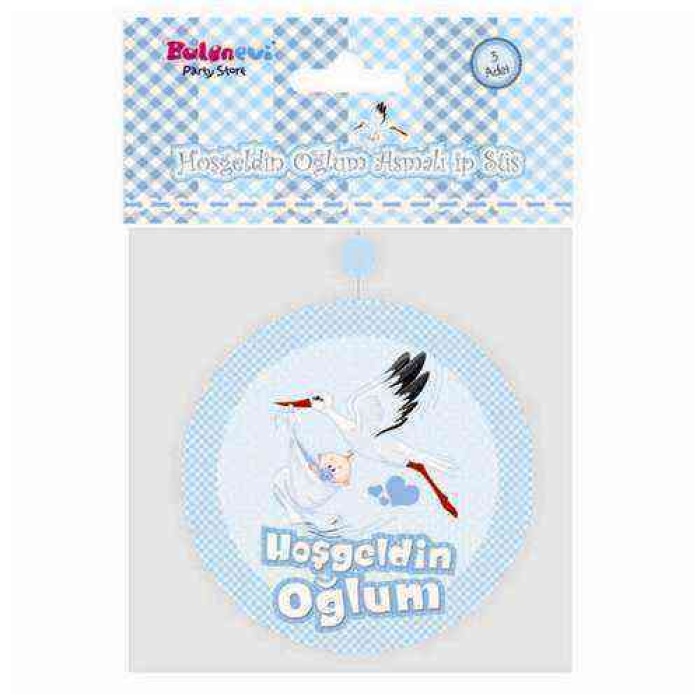 Hoşgeldin Oğlum Yazılı Baby Shower Partisi Asmalı İp Süs 3 Adet