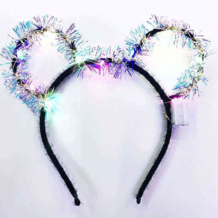 Led Işıklı Püsküllü Mickey Minnie Mouse Kulak Siyah Taç 19x17 cm