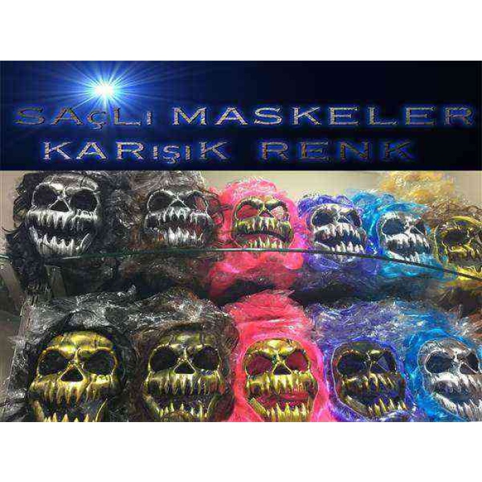 Saçlı Kuru Kafa İskelet Maske 1 Adet